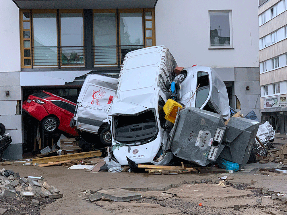 Vehicles destroyed by Storm Bernd in Germany