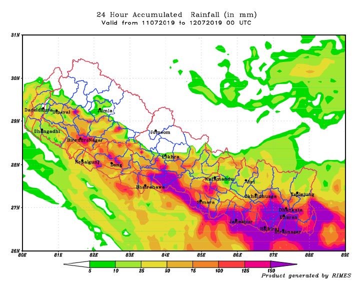 RIMES Rainfall Forecast for 11 July (Forecasted on 10 July, 2019)